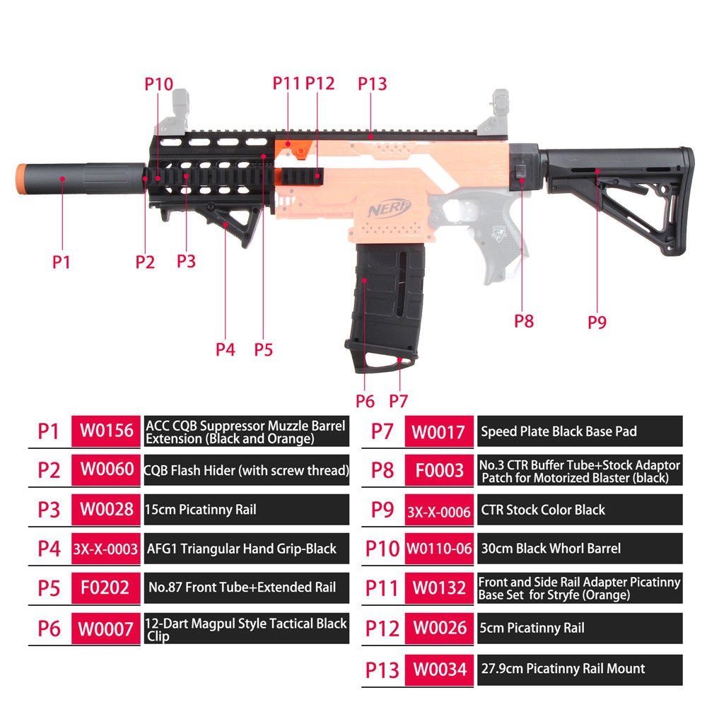 Worker Mod DIY Imitation M4 Kits Combo 13 Items for Nerf Stryfe Modify Toy - BlasterMOD