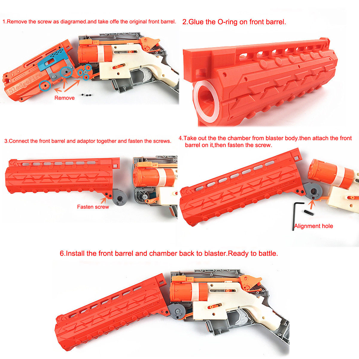 MaLiang 3D Printed Dual Barrel Black for Nerf Zombie Sledge Fire Modify Toy - BlasterMOD