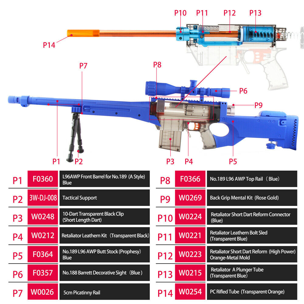Worker Mod F10555 Imitation AWP Kit Prophecy-R Blue for Nerf Games Modify Toy - BlasterMOD