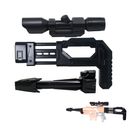 Tactical Shoulder Stock Scope Sight Tube Black Combo 3 Items for Nerf STRYFE Toy - BlasterMOD