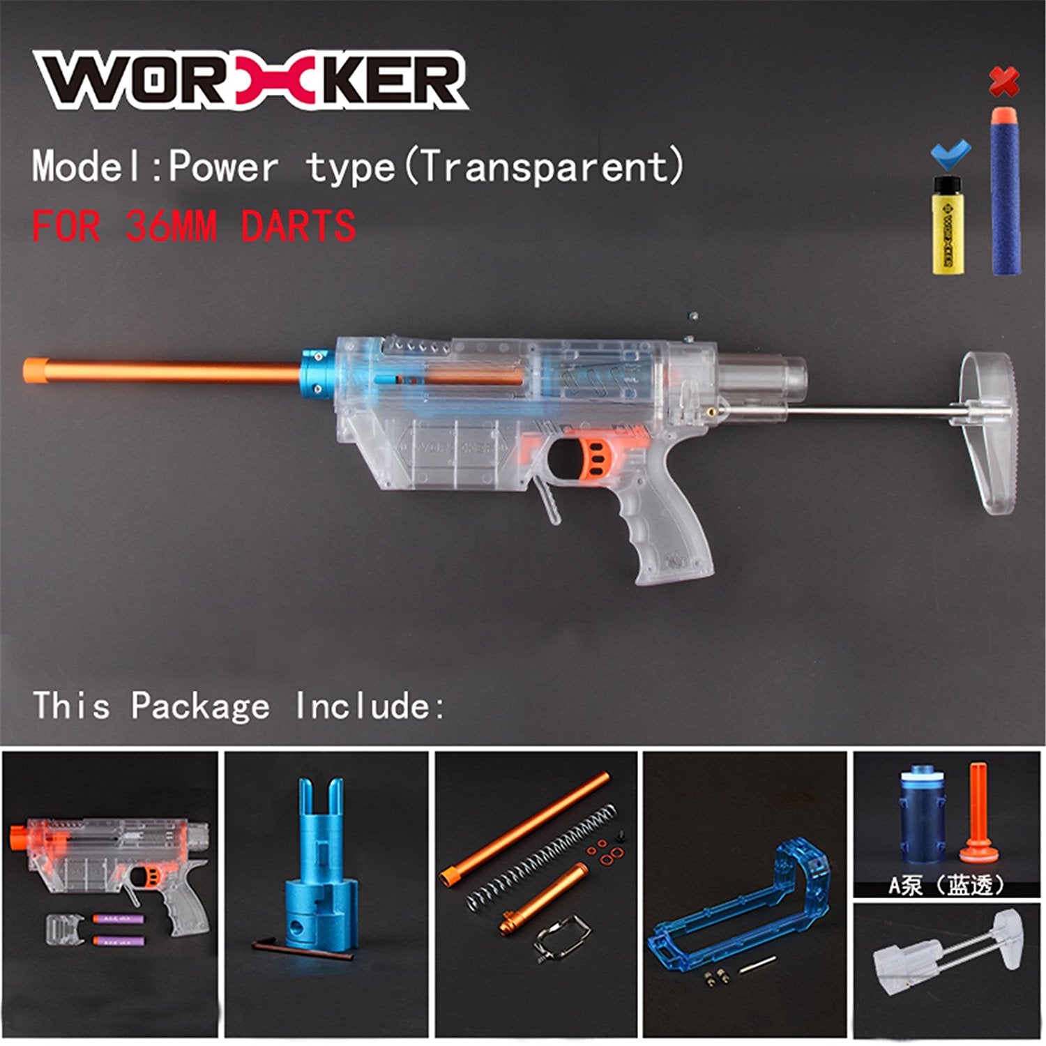 Worker Mod Prophecy-R Model Power Type DIY Short 36mm Dart Kits for Nerf Retaliator Color Transparent - BlasterMOD