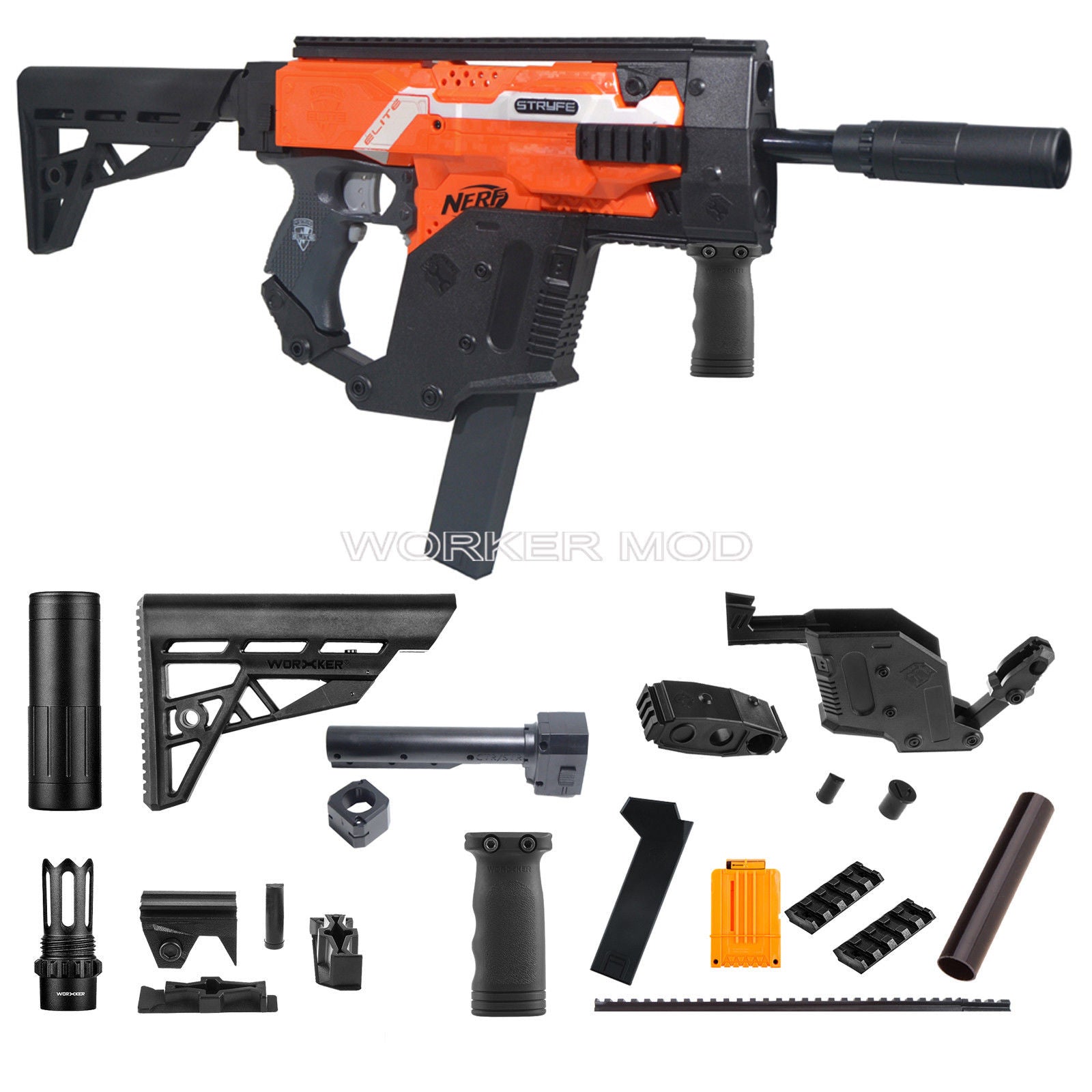 Worker MOD Model A Kriss Vector Imitation Kit Combo 13 Items for Nerf STRYFE Toy - BlasterMOD