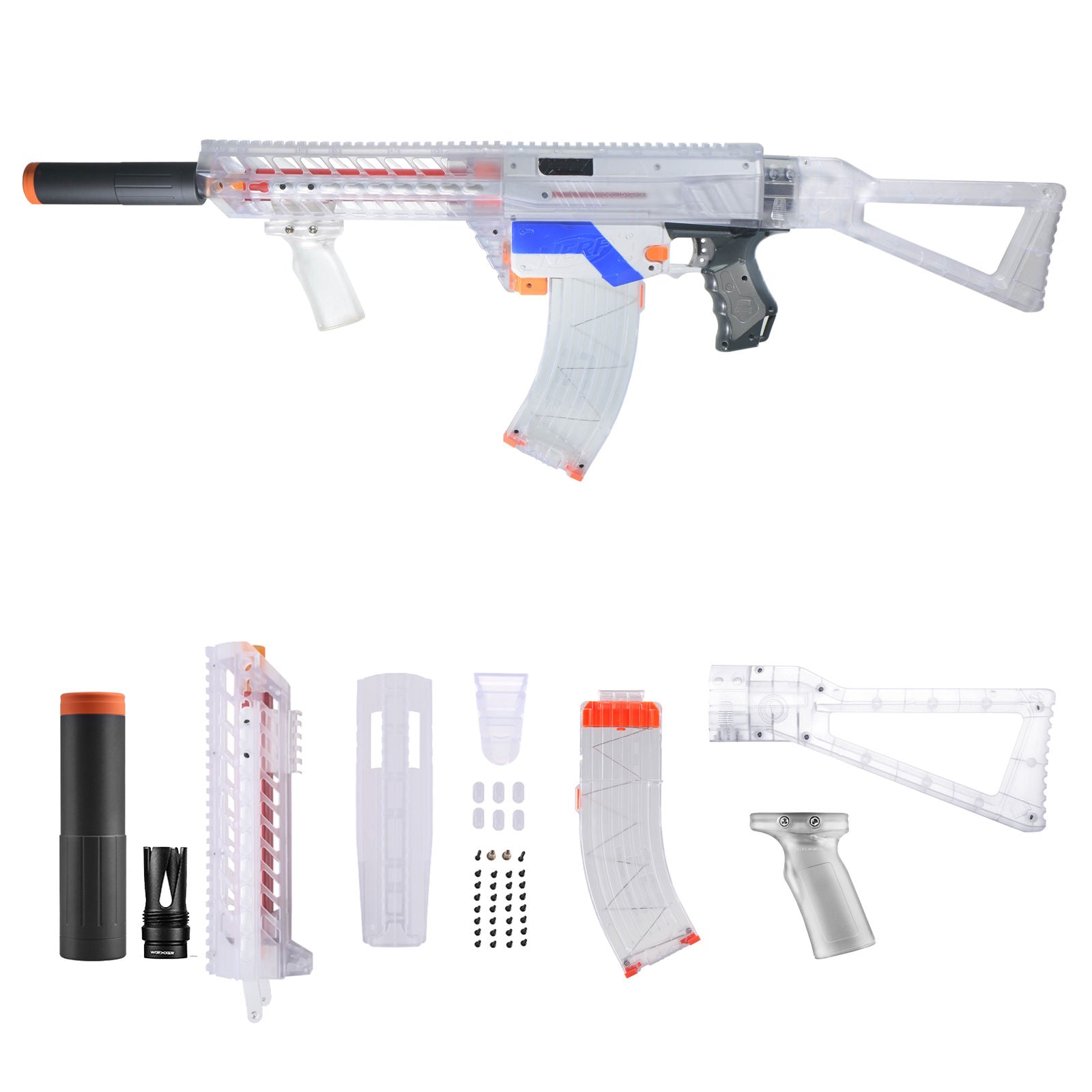 Worker Pump Kits Clear Body Cover Combo 6 Items For Nerf Retaliator Modify Toy - BlasterMOD